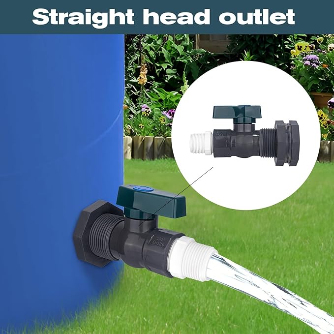 PVC Spigot Rain Barrel Faucet 3/4" PVC Bulkhead Fitting with Rain Barrel Valve＋3/4" Garden Hose Adapter Rain Barrel Spigot Kit with Bulkhead Fitting Adapter for Water Tanks