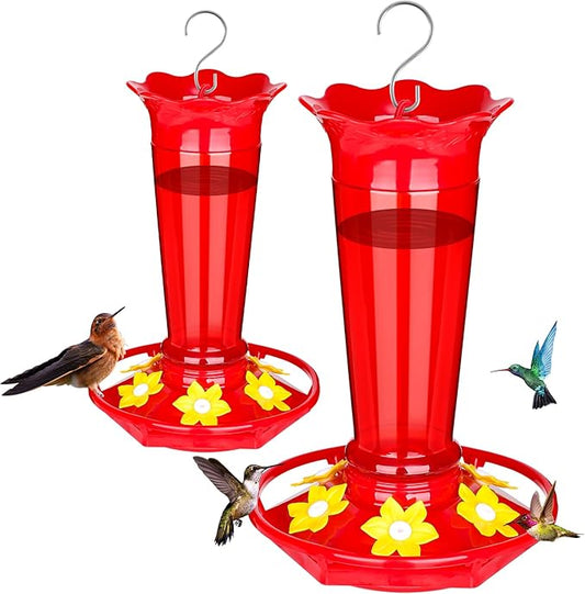 FEED GARDEN 10oz Plastic Hummingbird Feeders for Outdoors - 2 Pack Red, Ant & Bee Proof, 6 Feeding Ports, Easy Clean Red Nectar Feeders for Outside Hanging, Gifts for Christmas, Mom