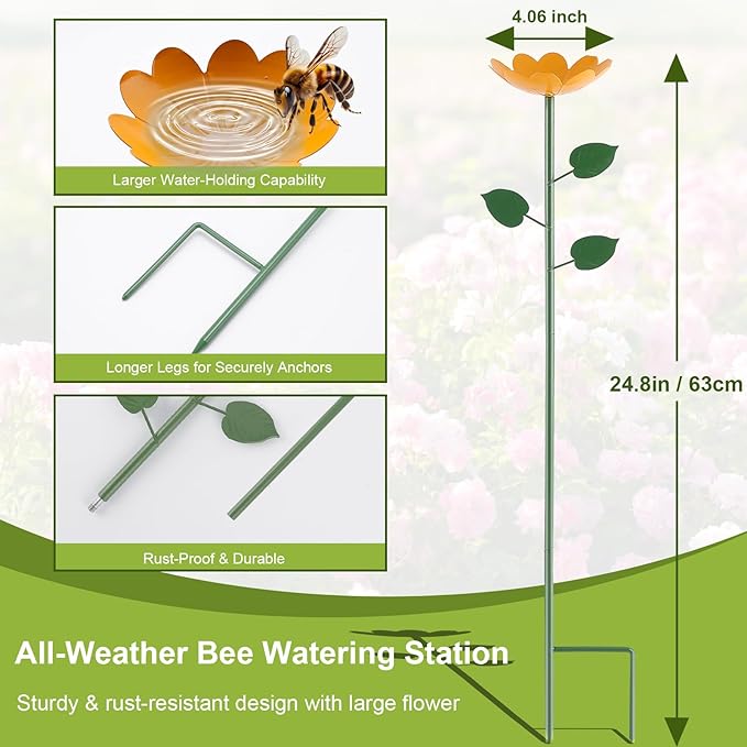 Bee Watering Station with Larger Capacity, 4 Pack Colorful Bee Water Feeder, Durable Metal Butterfly Bee Baths for Garden, Bee Cups with Flower Design for Outdoor Garden Decor