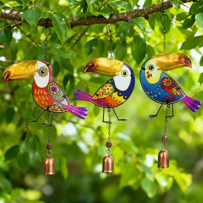 Wind Chimes for Outside, Toucan Metal Wind Chimes 3 Pack - Waterproof Rustproof Garden Decor, for Friends & Family