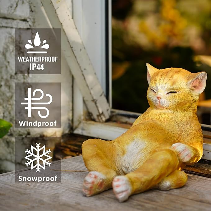 Cat Garden Statue Outdoor Decor, Resin Cat Figurine Garden Sculpture Patio Decor, Larger Pet Memorial Stone, Orange Sleeping Cat Memorial Gift for Loss of Cat, Outdoor Statues Pet Remembrance Gift
