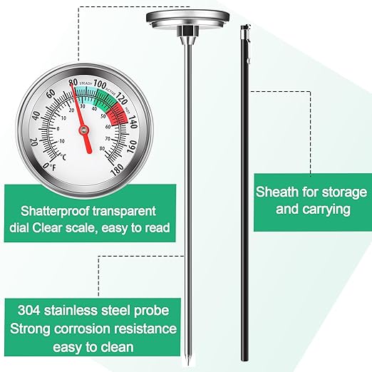 Xuhal 3 Pcs Stainless Steel Soil Thermometer Long Stem Compost Temperature for Garden Fahrenheit and Degrees Centigrade Display with Digital Composting Guide(16 Inches)