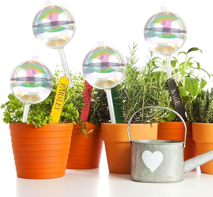 ZephyrBloom 13 oz Up 2 Weeks Large Plant Watering Globes & Bulbs, Self Watering Glass Globes to Water Plants While Away, Indoor Outdoor Automatic Slow-Release Watering Bulbs for Houseplants 2 Pack