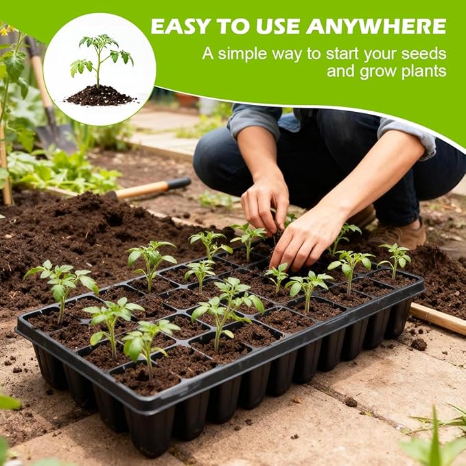 10 Pack 40 Cell Seed Starter Trays - Extra Deep 3.9" Plastic Nursery Trays, 20" x 10"，Fits Standard 1020 Flats, for Planting Seedlings, Propagation, Seed Germination and 1020 Flats Inserts