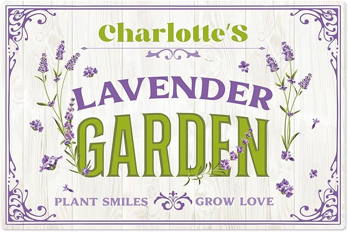 Custom Lavender Garden Sign, Personalized Name for Flower Garden, and Backyard Décor Sign, 12x18 Inches, Rust Free .063 Aluminum, Fade Resistant, Made in USA by Sigo Signs