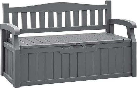 Flamaker 80 Gallon Storage Bench Outdoor Indoor, Durable All-Weather Seating with Hidden Storage, Lockable Deck Box for Garden, Patio, Poolside (Grey)