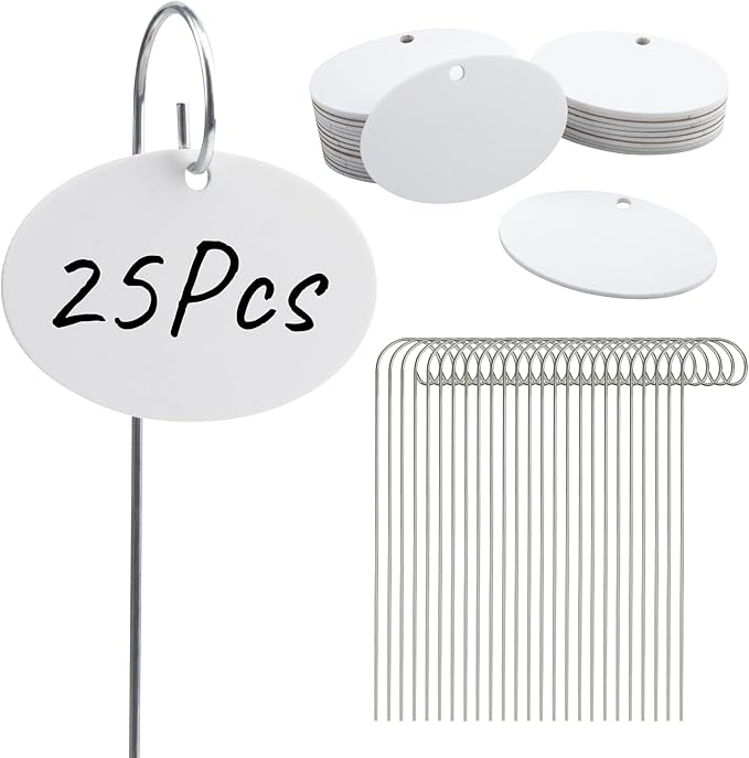 Temlum Plant Labels with Marker Pen, 25 Pcs Plant Garden Markers Garden Label Stakes Plant Sign Tags for Outdoor Plants, Flowers, Herbs, Seed (White)