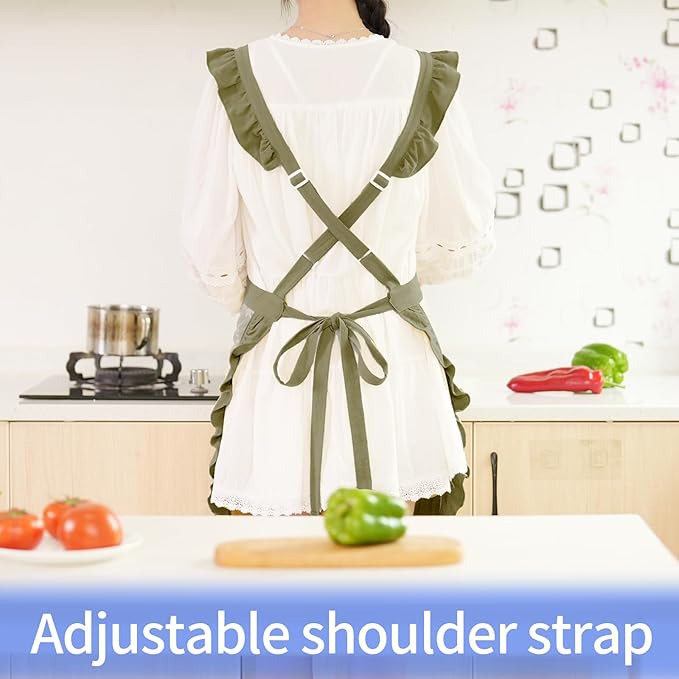 Vintage Pinafore Apron Dress for Women with Pockets Cute Floral Chef Aprons for Kitchen Cooking Baking Gardening