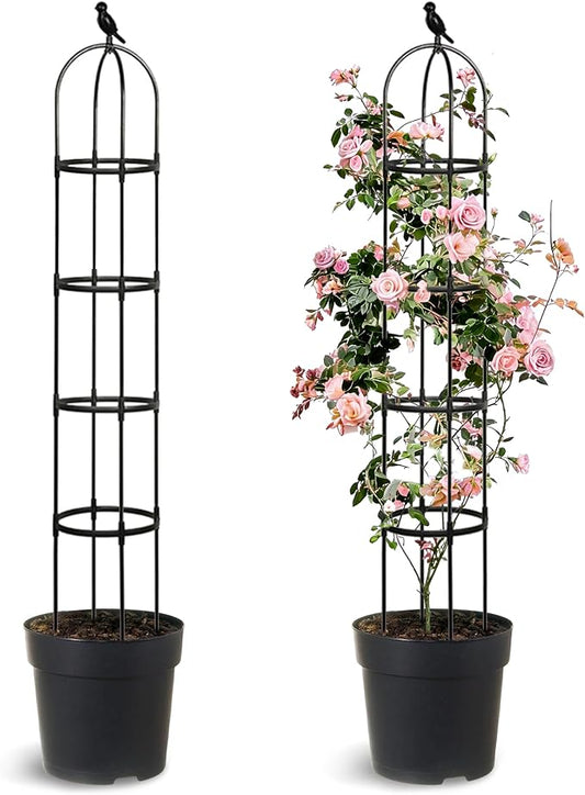 2 Pack Trellis for Climbing Planting Outdoor, 6ft Plant Trellis-Rustproof Metal Pipe with Heavy Duty Plastic Coated, Potted Plant Support for Clematis Vine Jasmine Support