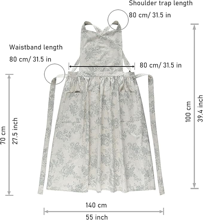 Adult Kitchen Apron Floral Cotton Waterproof Adjustable Apron Cooking Baking Garden Chef Apron with Pocket