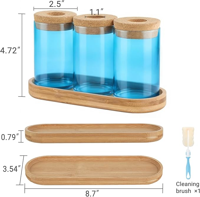 Dahey Blue Plant Propagation Terrarium Desktop Glass Planter Station Water Planting Glass Vase with Lid and Wooden Stand for Propagating Hydroponic Plants Centerpiece Office Home Garden Decor, 3 Pcs