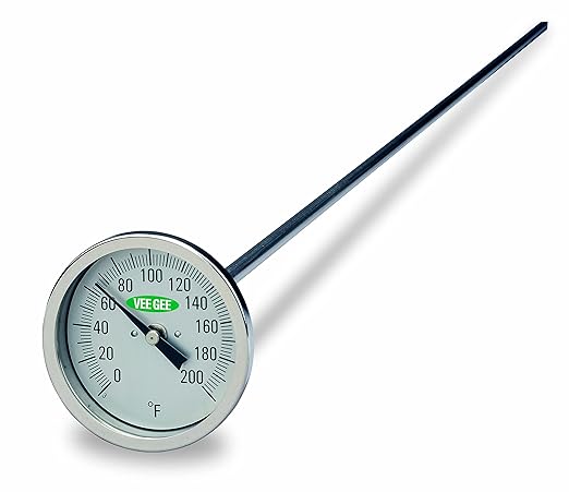 VeeGee Dial Compost Thermometer, with Glass Face, 48" Stem, 3" Dial, 0 to 200 Degrees F