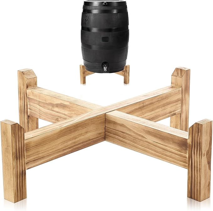 Lounsweer 45/50/55 Gallon Rain Barrel Stand, 500 lb Heavy-Duty Wooden Base for Rainwater Collection, Stable No-Bend Elevated Design, Fits Most Standard Barrels