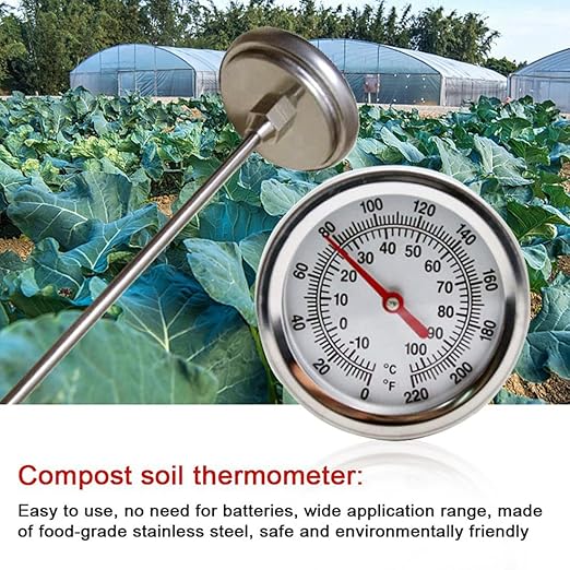 Long Compost Soil Thermometer - Fast Response Stainless Steel 20 Inch - Measuring Probe - Fahrenheit and Celsius