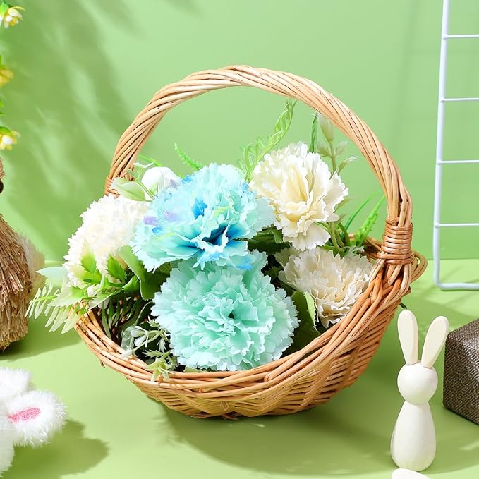 Kisangel Wicker Picnic Basket with Handle, 8.66 x 7.07 x 7.87in Wicker Flower Basket Small Storage for Weddings, Garden Home Fruits Vegetable Decor