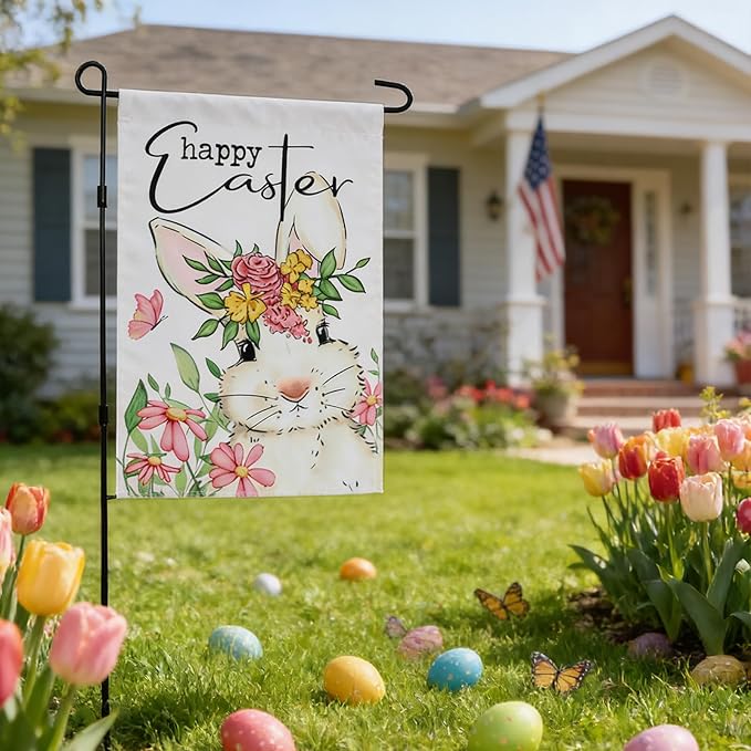 Easter Garden Flags Decors,12x18 Inch Vertical Double Sided Easters Yard Spring Decorations Outdoor Anniversary Front House Lawn Outside Bunny Decor Garden Flag