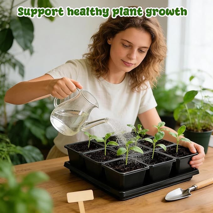 NNG 3.5 inch 50 Pcs Black Square Nursery Pots with 5 Pcs Plastic Seed Starting Trays,Plant Propagation Starter Kit Square Seed Starting Pots with Drain Holes