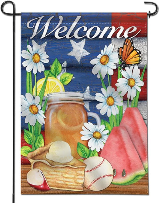 Anley Double Sided Premium Garden Flag, American Summer Welcome Watermelon Cake Decorative Garden Flags for Home Decor - Weather Resistant & Double Stitched Yard Flags - 18 x 12.5 Inch