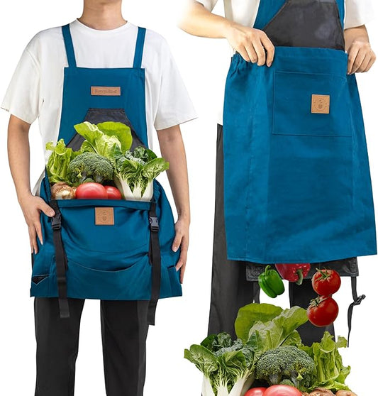 Berry&Bird Harvest Apron, Canvas Gardening Apron with Pockets and Harvesting Pouch Waterproof Harvesting Apron