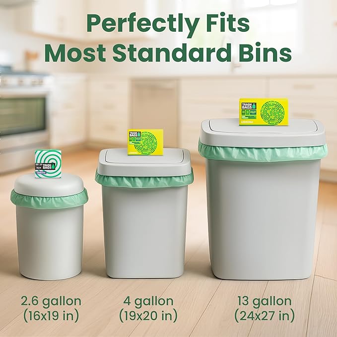 30 Compostable Trash Bags - 13 Gallon Garbage Bags for Kitchen Bin - Unscented, Leak Proof, Extra Strong - Disposable Food Waste Basket Liners - Certified by BPI & OK compost HOME by TÜV AUSTRIA
