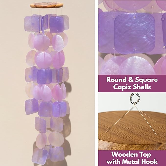 Solange & Frances Wind Chimes for Outside, Windchimes Outdoors, Unique Gifts for Mom, Gift for Women, Ideas, Gift for Women who Have Everything (Purple & Pink)