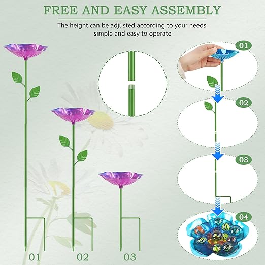 2 Pack Bee Watering Station, Metal Bee Feeder with Glass Marbles, Flower Shape Bee Butterfly Watering Station Bee Waterer Bee Water Catcher Cups for Outdoor Garden Courtyard Decor