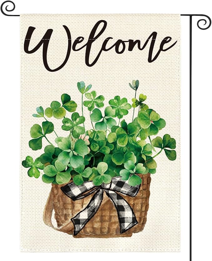AVOIN colorlife St Patricks Day Garden Flag 12x18 Inch Double Sided Outside, Lucky Shamrocks Clovers Welcome Yard Outdoor Decoration