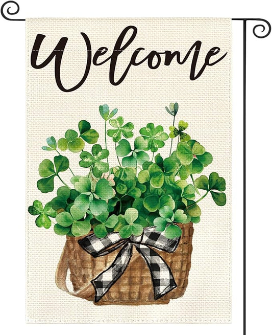 AVOIN colorlife St Patricks Day Garden Flag 12x18 Inch Double Sided Outside, Lucky Shamrocks Clovers Welcome Yard Outdoor Decoration