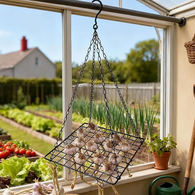 Nordic Black Iron Garlic & Herb Drying Rack–Space-Saving 81-Hole Metal Dryer for Flower, Onions, and Grass–Rust-Resistant Hanging Organizer for Indoor & Outdoor Use–Ideal for Home Gardeners