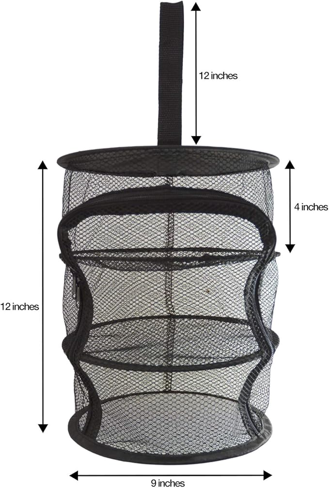 9 Inch 3 Level Micro Hanging Dry Net Indoor/Closet Drying Rack for Herbs, Organizer, Freshner - Black Mash Screen with Top-to-Bottom Zipper - Apartment Size with Zipped Storage Pouch