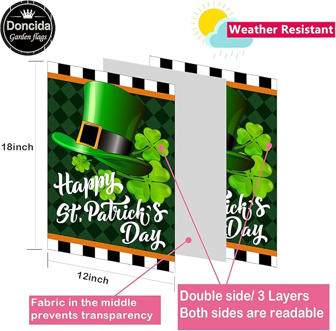 Doncida Seasonal Garden Flag Set of 12 Double Sided 12x18 Inch, Holiday Valentines Day St Patricks Day Garden Flag for Outside, Small Yard Flags for the Entire Year, with Free Anti-Wind Clip and Stopper