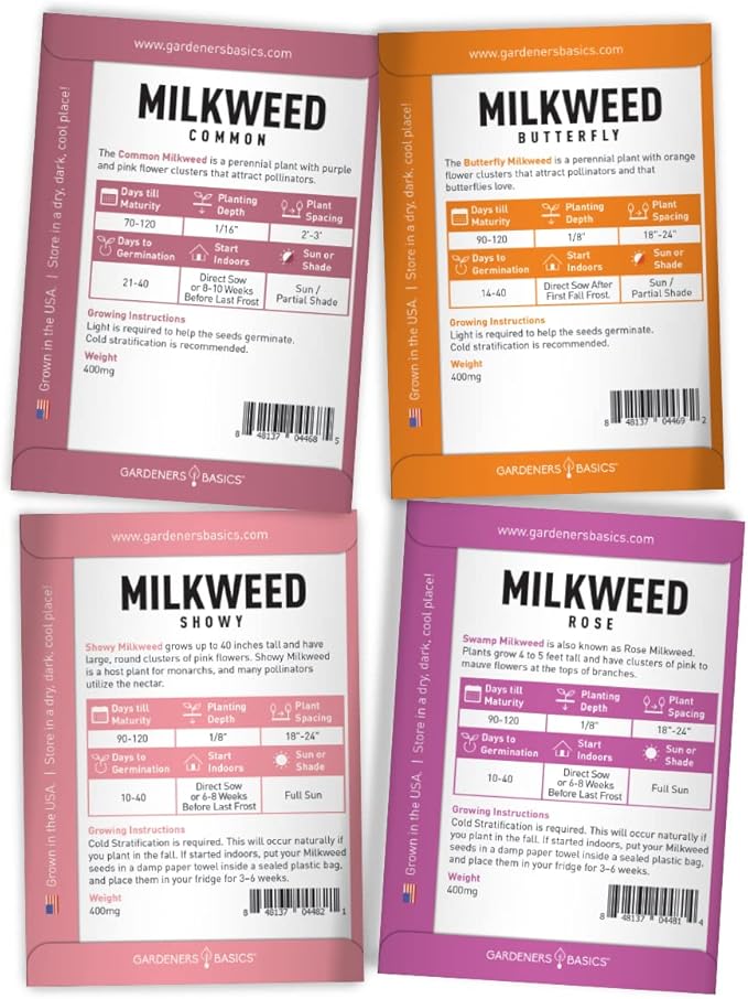 Butterfly Milkweed Seeds Starter Kit – Grow 4 Beautiful Milkweed Varieties – Non-GMO Heirloom Seeds, Complete Indoor & Outdoor Butterfly Grow Kit, Perfect for Monarch Butterflies & Pollinators
