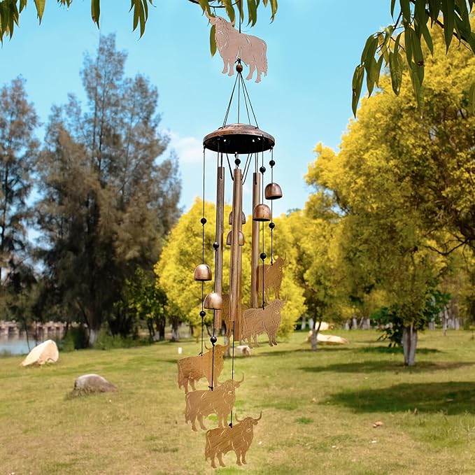 Highland Cow Wind Chimes for Outside, Metal Windchimes Outdoors, Highland Cow Gifts for Women/Men, Memorial/Birthday Gifts, Garden Decor for Outside, Patio or Yard, Durable Chimes for Outdoors