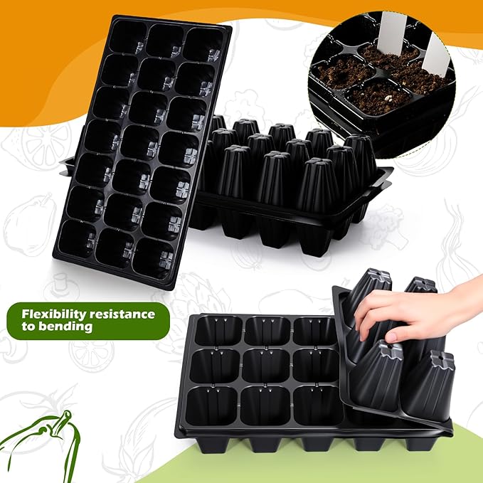 Yinder 20 Pcs Seed Starter Trays Tray Kits with Dome 21 Cells Plug Trays and 1020 Tray No Holes with 100 Pcs Tags Seed Starter Kit for Nursery Germination Plant Propagation Gardening Greenhouse