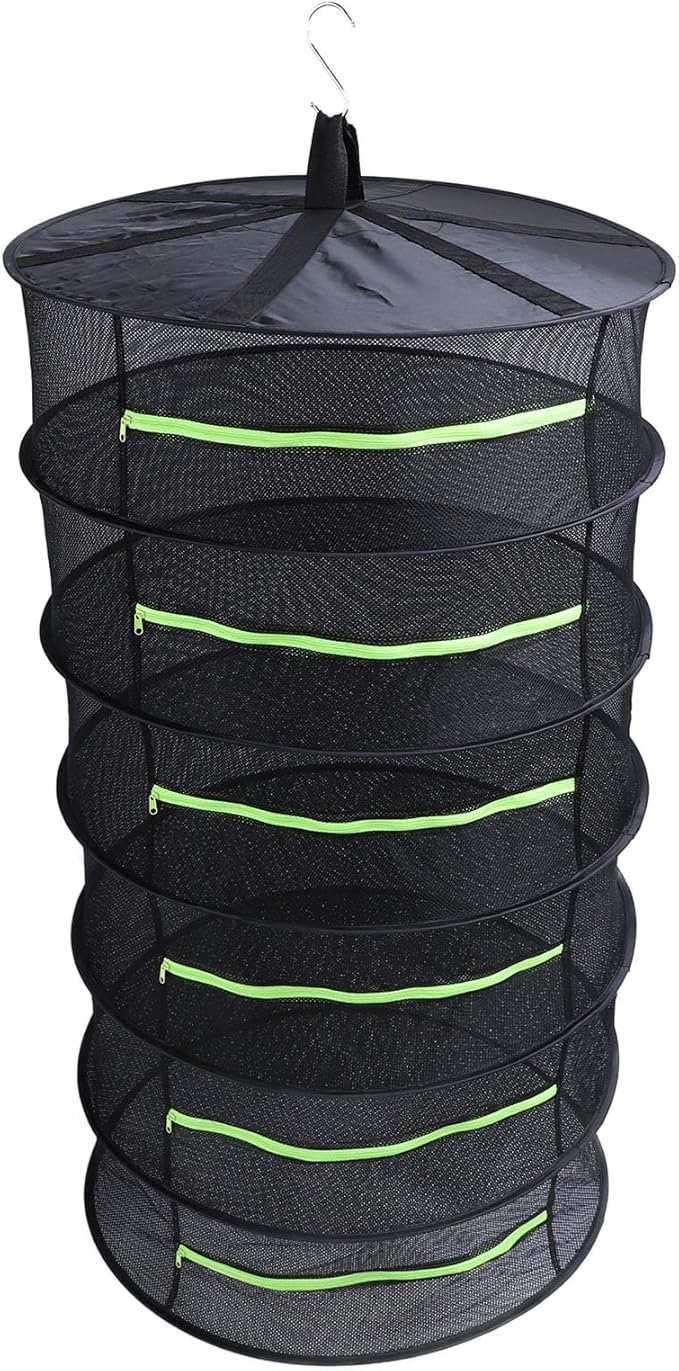 Herb Drying Rack, Opening Design, Fluorescent Green Zipper Cover, Multifunctional Wateright Hanging Mesh, Herb Dry Net for Garden (6 Layers)