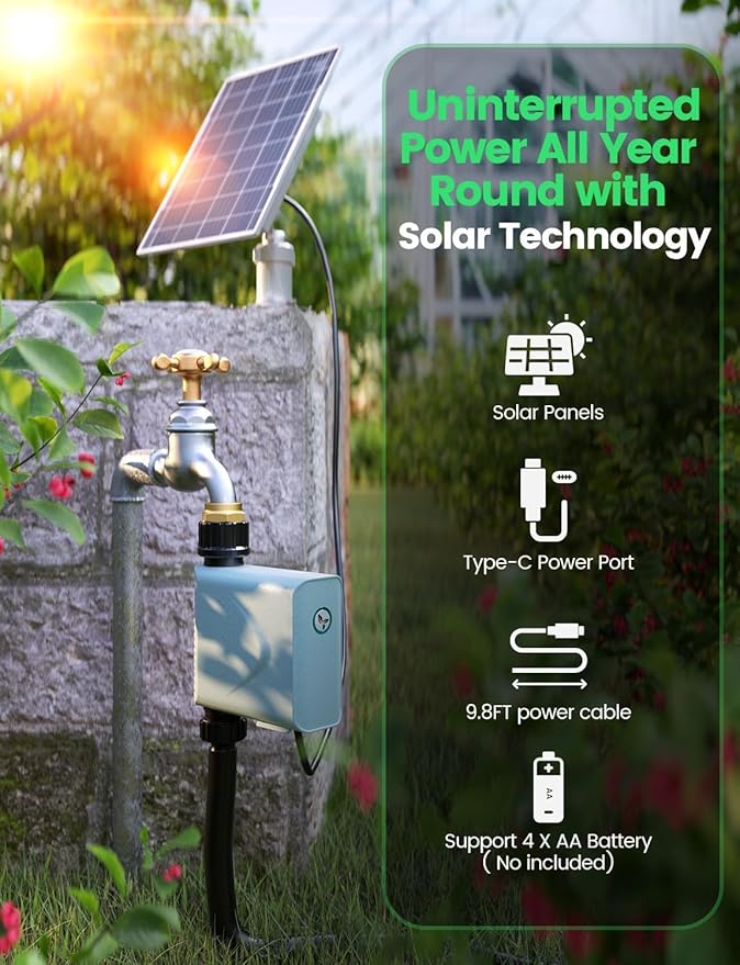 LetPot Smart WiFi Water Timer for Garden Hose Faucet, [Solar-Powered 365Days Uninterrupted Power] Sprinkler Timer Outdoor Programmable,WiFi Hub & Type-C & 5W 6000mAh Portable Solar Panels