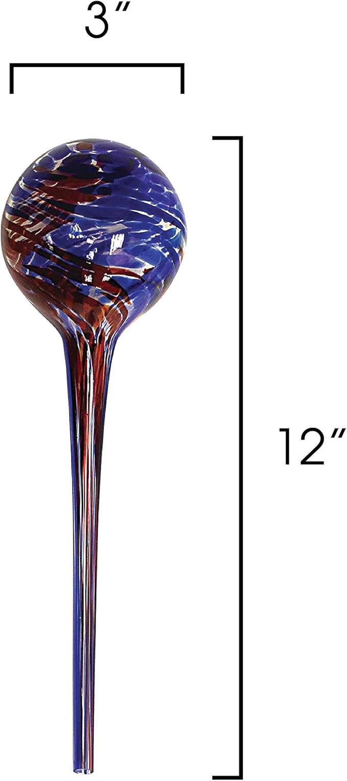 Maxam Wyndham House, 2 Piece Watering Globe Set, Colorful Hand-Blown Glass Plant Watering System