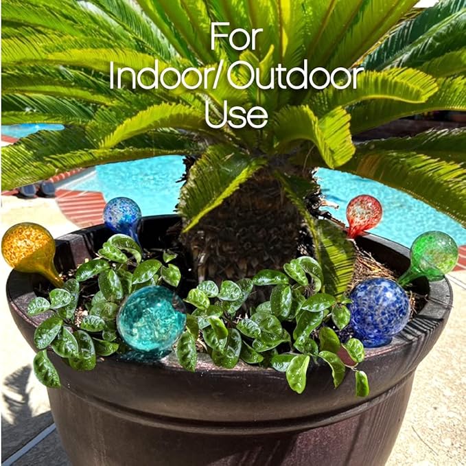 Trenton Gifts 6-Pack Plant Watering Globes - Self Watering Bulbs for Indoor & Outdoor - Hand-Blown & Colorful Aqua Globes - Measures 6" L x 2.5" D, 150ml