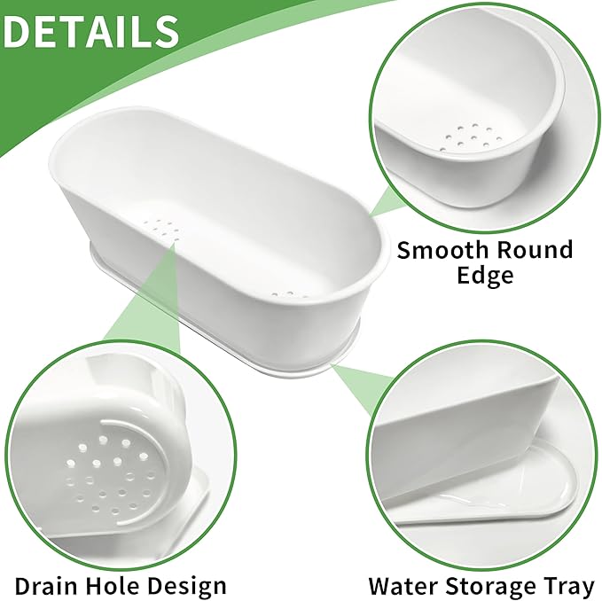 5 Set Window Herb Planter Box Rectangular,8.5x3.5 Inch White Plastic Planters with Multiple Drainage Holes and Trays,Indoor Succulent Cactus Mint Flower Pot for Windowsill,Garden Balcony