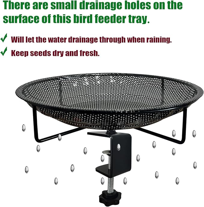 Premium Deck Railing Bird Feeder Tray for Balcony,11.8" Stainless Steel Large Platform Bird Feeder Mesh Seed Tray for Outside Wild Birds,Great Decoration for Garden Backyard