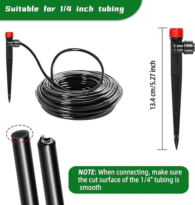 10PCS Push-to-Fit Drip Irrigation Emitters for 1/4 inch Irrigation Tubing, Adjustable 360 Degree Drip Emitter Sprayer with Stake, Irrigation Dripper Sprinklers for Drip Irrigation System