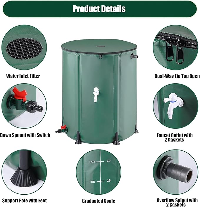 THUNDERBAY 60 Gallon Collapsible Rain Barrel, Portable Rain Barrels to Collect Rainwater from Gutter, Rainwater Collection System, Water Storage Tank Catcher Container with Filter Spigot