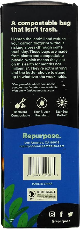 Repurpose Compostables Repurpose 100% Compostable Plant-based 13 Gallon Tall Kitchen Bags, Compostable Standards, Pack - 1