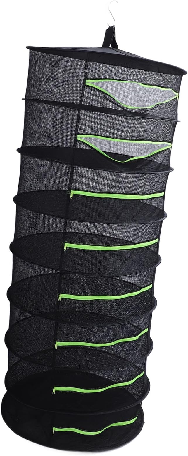 Herb Drying Rack, Opening Design, Fluorescent Green Zipper Cover, Multifunctional Wateright Hanging Mesh, Herb Dry Net for Garden (8 Layer)