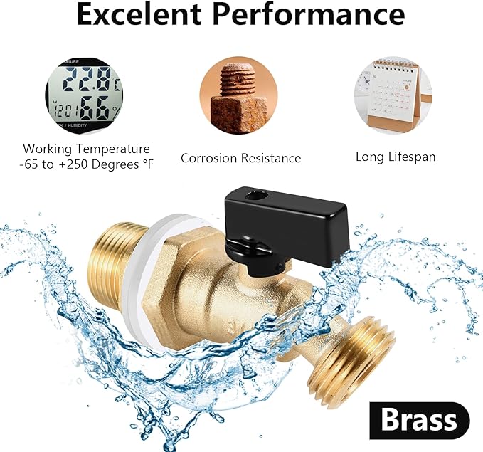 Brass Rain Barrel Spigot 3/4” Threaded Quarter Turn Ball Valve Water Container for Rain Barrel with Bulkhead Fitting for Garden Hose Thread Connection (Type B)