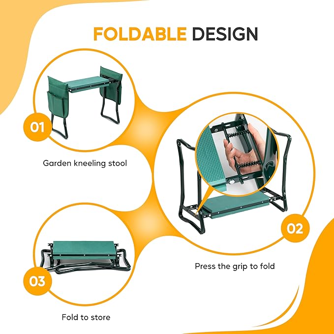 Simple Deluxe 2 Pack Garden Kneeler and Seat, Foldable Kneeling Stool with Thicker EVA Foam Pad Heavy Duty Bench, with Tool Pouch, Gifts for Outdoor Gardening, Fishing, Green, Arbor Day Gift