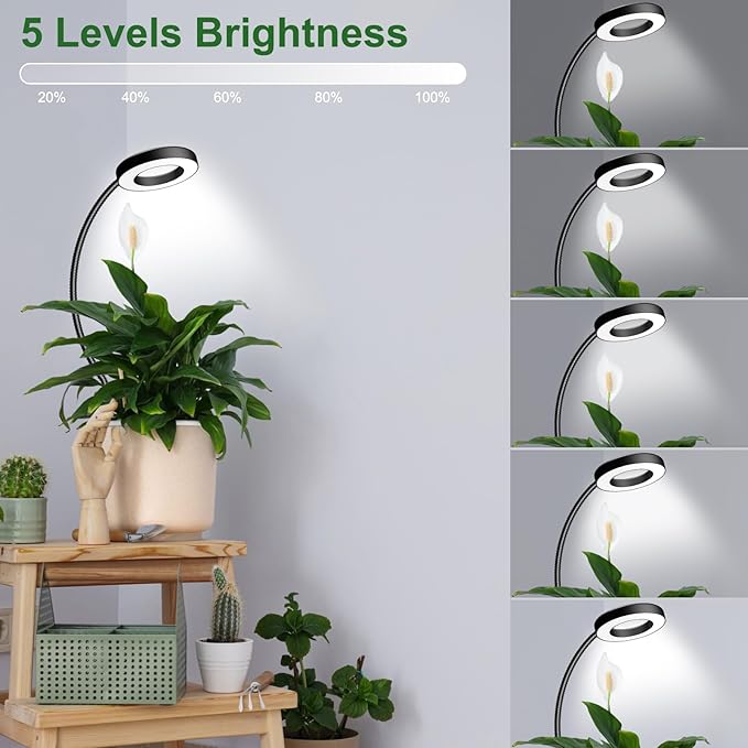 Wolezek 2 in 1 Grow Lights for Indoor Plants, 3 Colors Plant Lights with 360 Gooseneck, 48 LEDs Full Spectrum, 6/12/16H Timer, 5 Brightness, Black 3 Pack