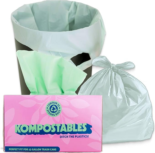 BPI 100% Home Compostable Kitchen Trash Bags, 13 Gallon 1.2 Mil Heavy Duty Unscented Plant Based Bags w/Handles, Tall Biodegradable Garbage, Compost & Food Scrap Waste Can Liners, 35 Ct