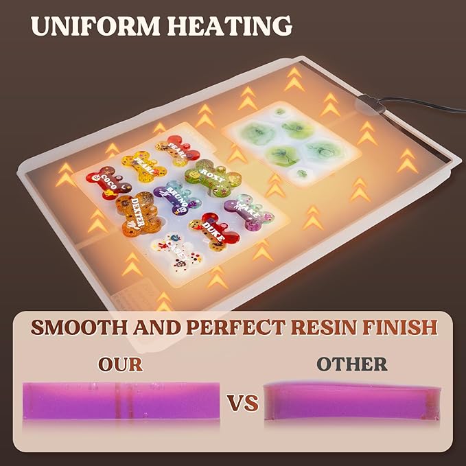 LET'S RESIN Upgrade Resin Heating Mat, Faster Curing Auto-Off Lightweight Heating Mat with Timer & Elastic Silicone Mat, Undeformed Quick Resin Dryer, Supplies for Silicone Molds