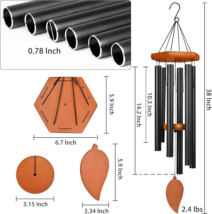 38" Sympathy Wind Chimes for Outside Deep Tone, Memorial Loss of a Loved, Large Wind Chimes with 6 Thicken Tubes & Hook, Outdoor Souvenir Mother, Garden Decor